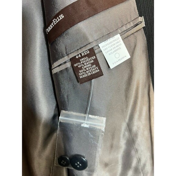 Perry Ellis Suit Jacket Men 44R Black three-button Single Vented Notched Collar - Picture 10 of 12